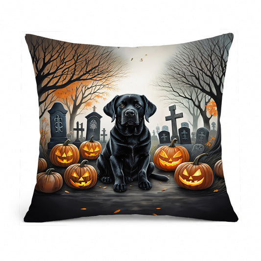 Caroline's Treasures DAC2016PW1818 Black Labrador Retriever Spooky Halloween Fabric Decorative Pillow Machine Washable, Indoor Outdoor Decorative Pillow for Couch, Bed or Patio, 18Hx18W