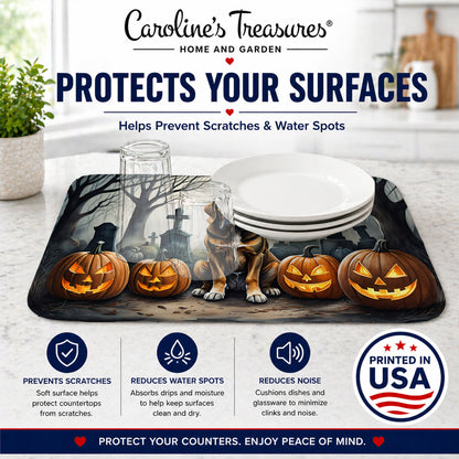 Caroline's Treasures DAC2017DDM Bloodhound Spooky Halloween Dish Drying Mat Absorbent Dish Drying Mat Pad for Kitchen Counter Dish Drainer Mat for Countertop, 14 x 21, Multicolor
