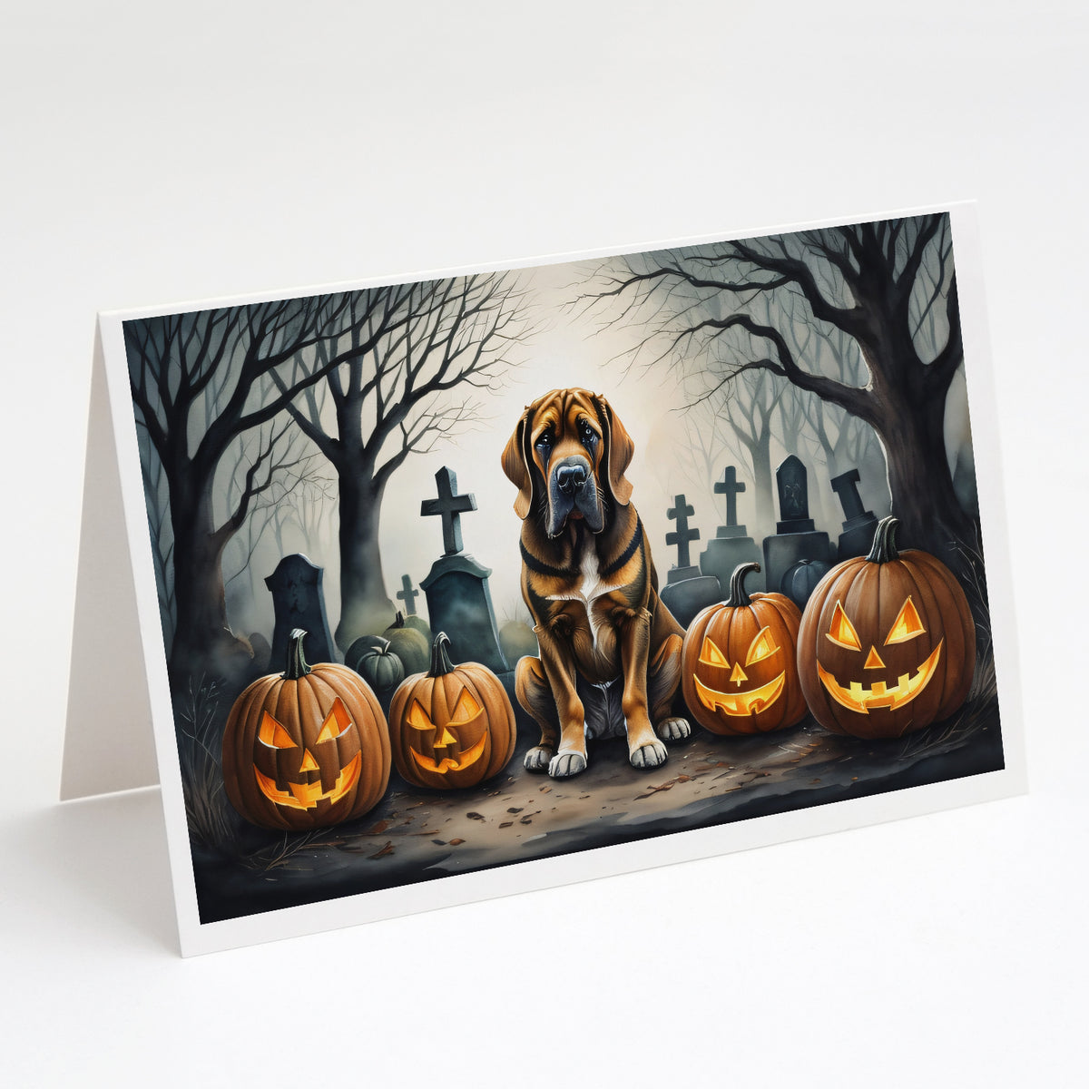 Caroline's Treasures DAC2017GCA7P Bloodhound Spooky Halloween Greeting Cards and Envelopes Pack of 8 Blank Cards with Envelopes Whimsical A7 Size 5x7 Blank Greeting Cards