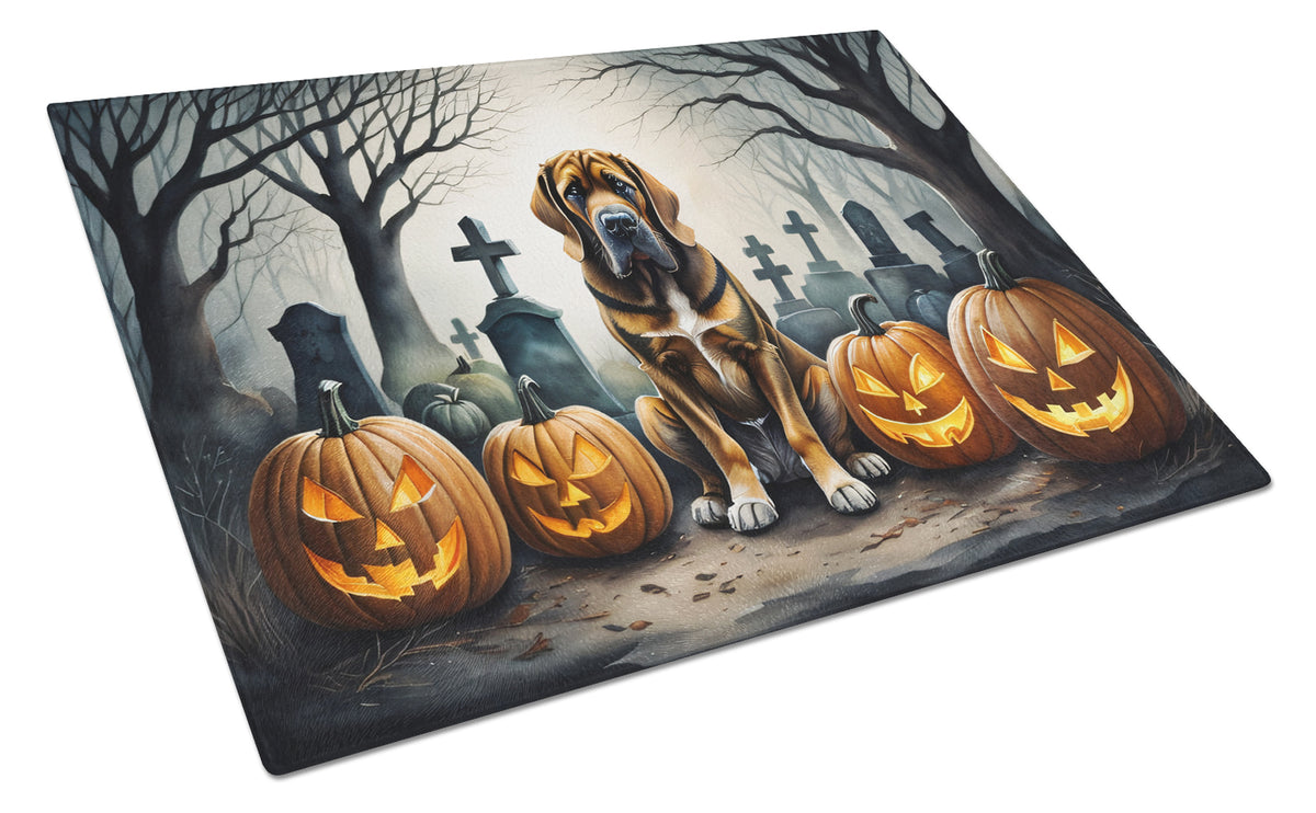 Caroline's Treasures DAC2017LCB Bloodhound Spooky Halloween Glass Cutting Board Large Decorative Tempered Glass Kitchen Cutting and Serving Board Large Size Chopping Board