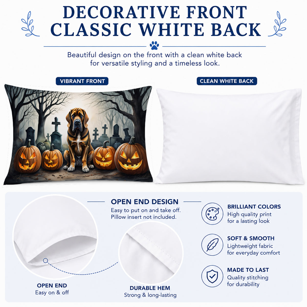 Caroline's Treasures DAC2017PILLOWCASE Bloodhound Spooky Halloween Fabric Standard Pillowcase Lightweight Super Soft Easy Care Decorative Artwork Pillowcase, Standard