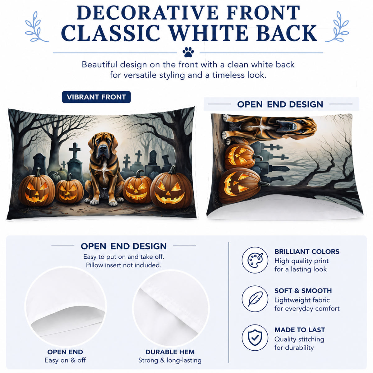 Caroline's Treasures DAC2017PILLOWCASE Bloodhound Spooky Halloween Fabric Standard Pillowcase Lightweight Super Soft Easy Care Decorative Artwork Pillowcase, Standard