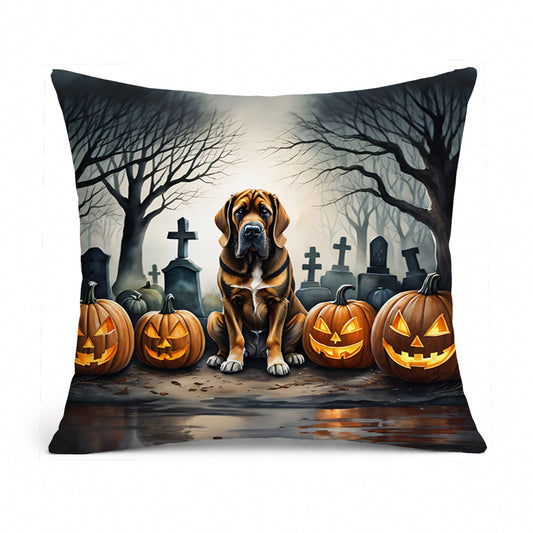 Caroline's Treasures DAC2017PW1818 Bloodhound Spooky Halloween Fabric Decorative Pillow Machine Washable, Indoor Outdoor Decorative Pillow for Couch, Bed or Patio, 18Hx18W
