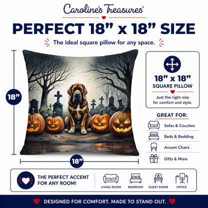 Caroline's Treasures DAC2017PW1818 Bloodhound Spooky Halloween Fabric Decorative Pillow Machine Washable, Indoor Outdoor Decorative Pillow for Couch, Bed or Patio, 18Hx18W