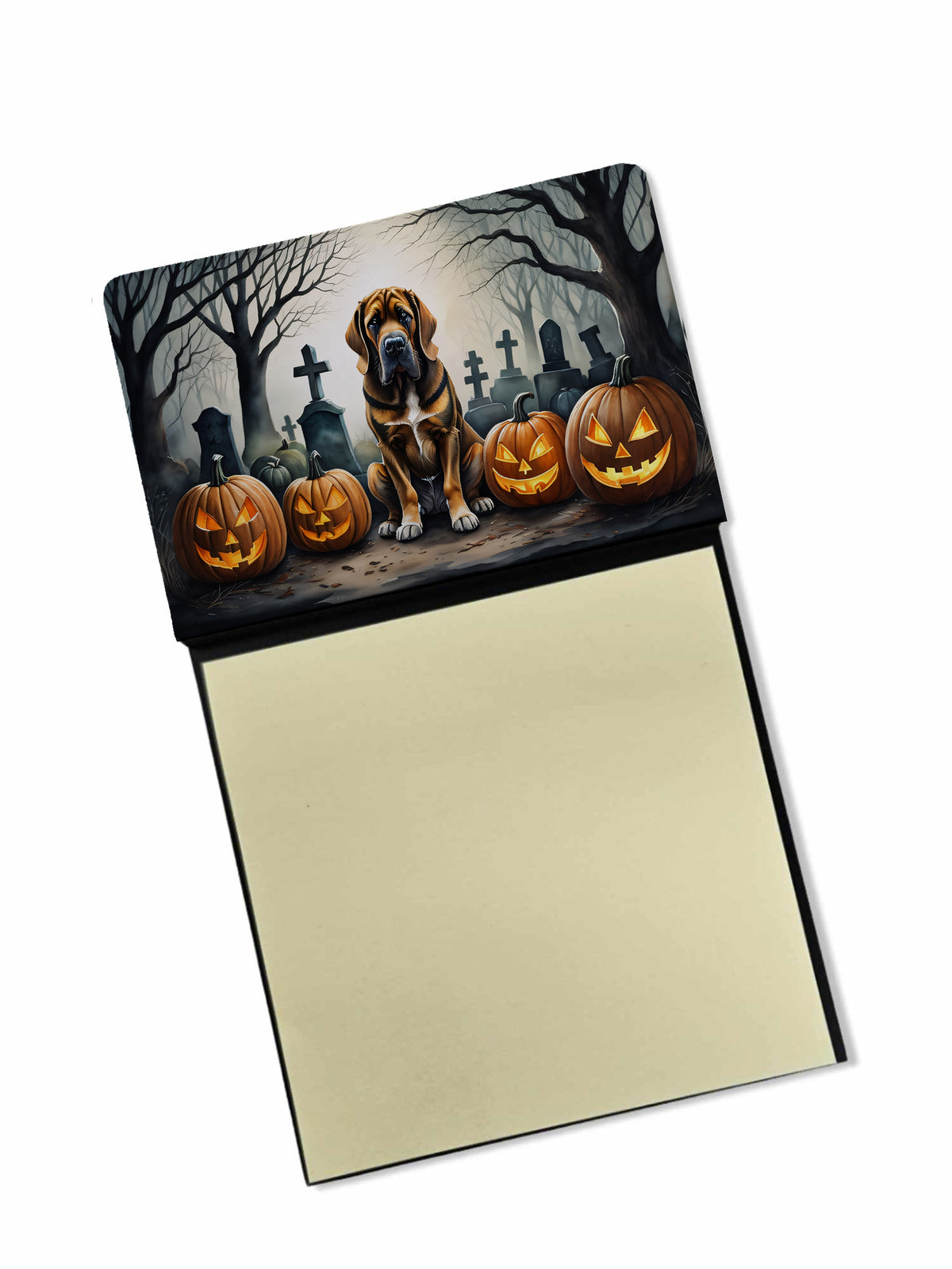 Caroline's Treasures Bloodhound Spooky Halloween Sticky Note Holder Refillable Dispenser Self-Sticky Note Pads, Memo Pads Blank Desk Accessories