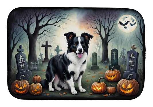 Caroline's Treasures DAC2018DDM Border Collie Spooky Halloween Dish Drying Mat Absorbent Dish Drying Mat Pad for Kitchen Counter Dish Drainer Mat for Countertop, 14 x 21, Multicolor