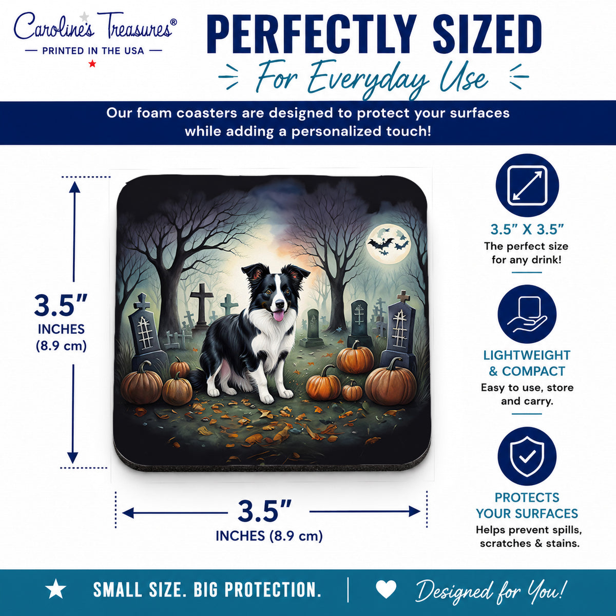 Caroline's Treasures Border Collie Dogs Foam Drink Coasters Set of 4