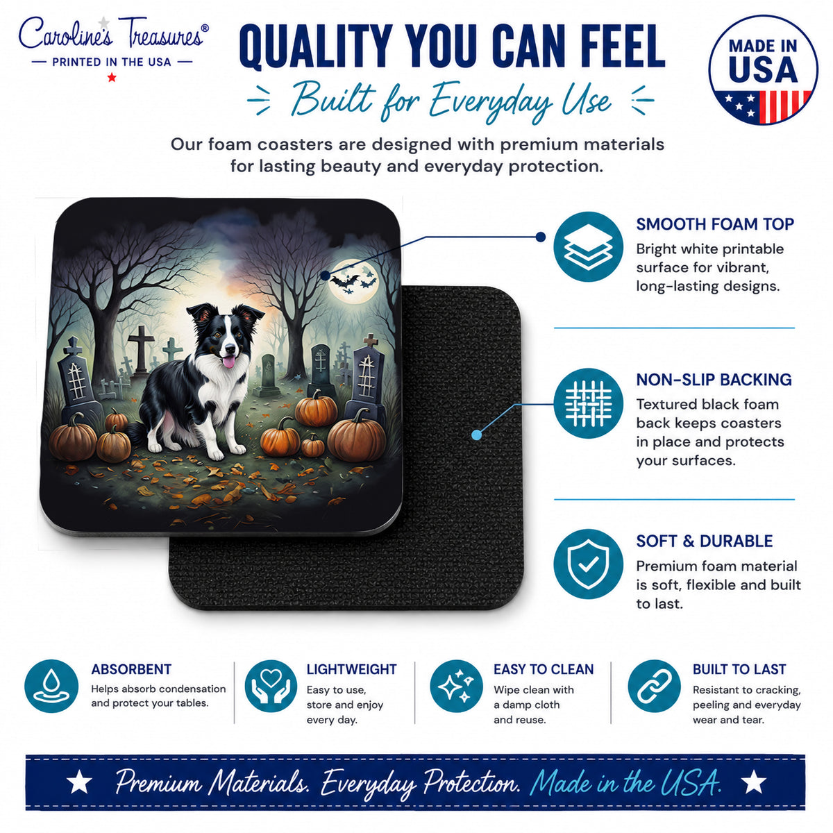 Caroline's Treasures Border Collie Dogs Foam Drink Coasters Set of 4