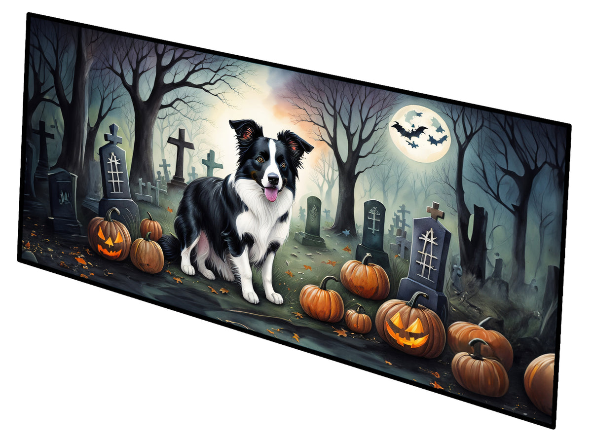 Caroline's Treasures Border Collie Spooky Halloween Runner Mat 28x58 Front Door Mat Indoor Outdoor Rugs for Entryway Hallway Foyer Non Slip Washable Wide Doormat