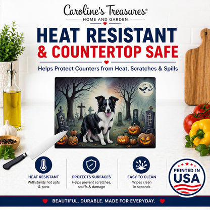 Caroline's Treasures DAC2018LCB Border Collie Spooky Halloween Glass Cutting Board Large Decorative Tempered Glass Kitchen Cutting and Serving Board Large Size Chopping Board