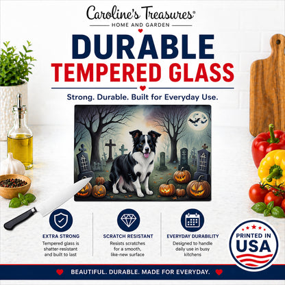 Caroline's Treasures DAC2018LCB Border Collie Spooky Halloween Glass Cutting Board Large Decorative Tempered Glass Kitchen Cutting and Serving Board Large Size Chopping Board