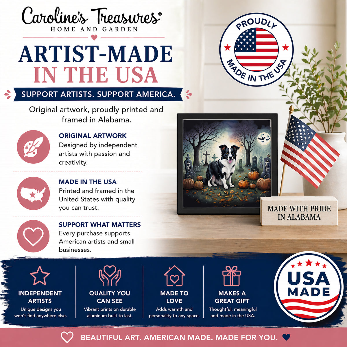 Caroline's Treasures Border Collie Dogs Framed Metal Wall Art 8 x 8 Inch