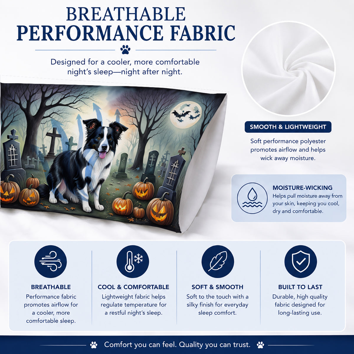 Caroline's Treasures DAC2018PILLOWCASE Border Collie Spooky Halloween Fabric Standard Pillowcase Lightweight Super Soft Easy Care Decorative Artwork Pillowcase, Standard
