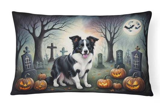 Caroline's Treasures DAC2018PW1216 Border Collie Spooky Halloween Fabric Decorative Pillow Machine Washable, Indoor Outdoor Decorative Pillow for Couch, Bed or Patio, 12HX16W