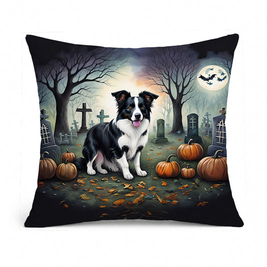 Caroline's Treasures DAC2018PW1818 Border Collie Spooky Halloween Fabric Decorative Pillow Machine Washable, Indoor Outdoor Decorative Pillow for Couch, Bed or Patio, 18Hx18W