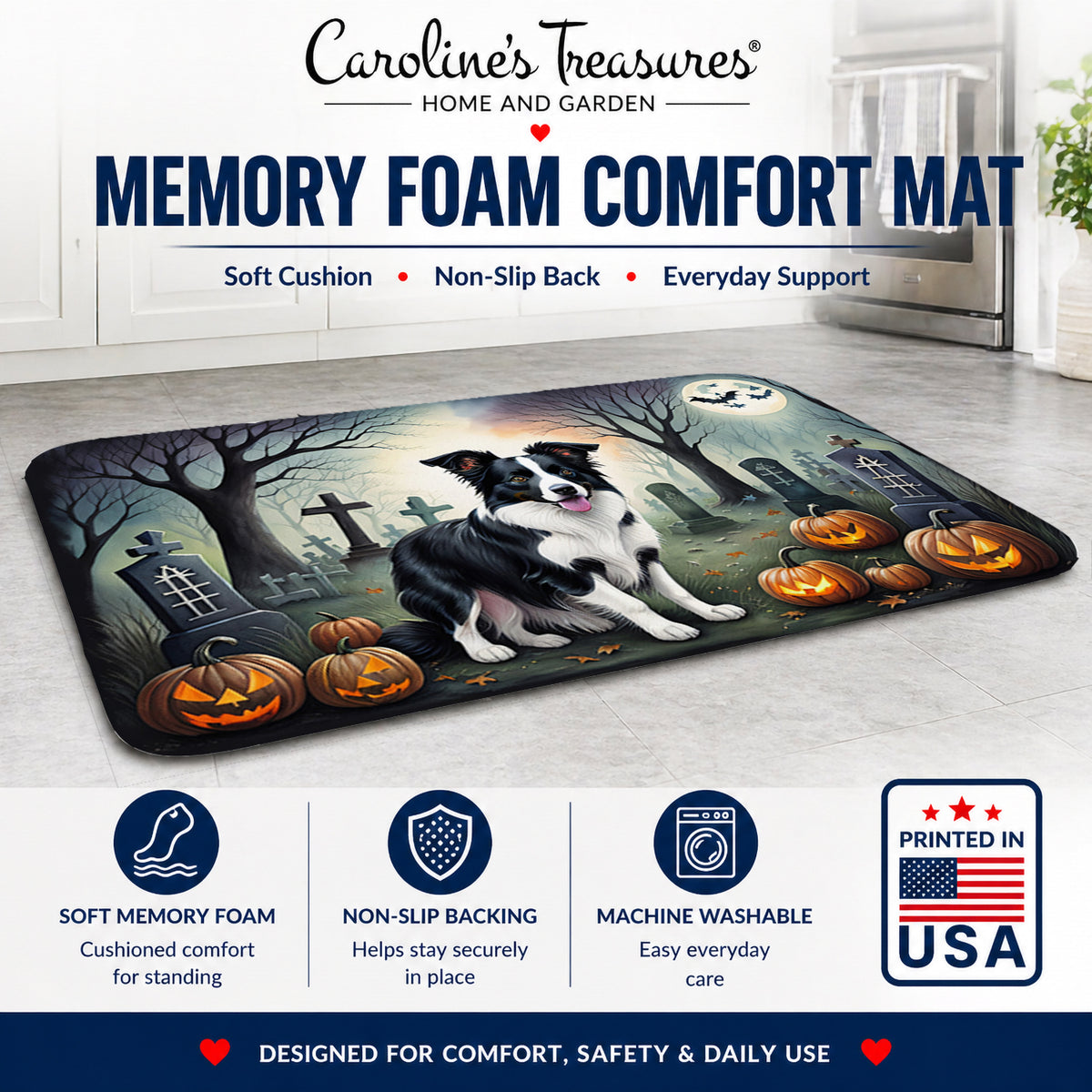 Caroline's Treasures Border Collie Dogs Memory Foam Mat 19x27