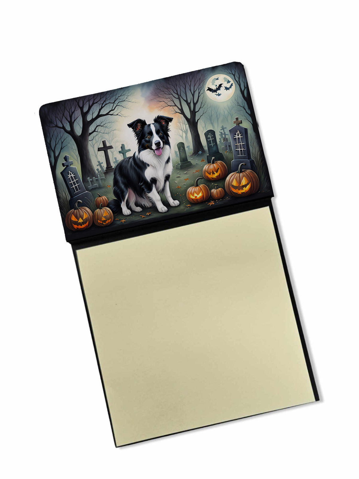 Caroline's Treasures Border Collie Spooky Halloween Sticky Note Holder Refillable Dispenser Self-Sticky Note Pads, Memo Pads Blank Desk Accessories