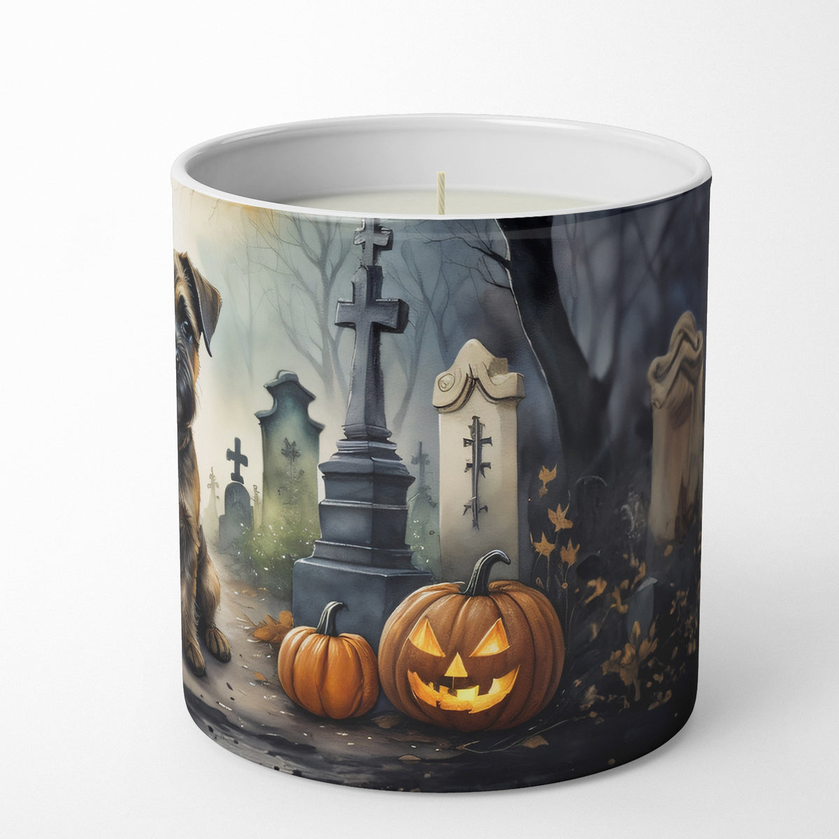 Caroline's Treasures DAC2019CDL Border Terrier Spooky Halloween Decorative Soy Candle Nature Soy Wax Essential Oil Home Decor Ideal for Bedroom Kitchen Bath Office Gift, 10 oz