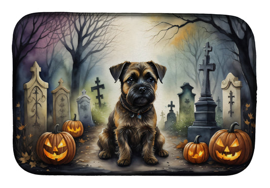 Caroline's Treasures DAC2019DDM Border Terrier Spooky Halloween Dish Drying Mat Absorbent Dish Drying Mat Pad for Kitchen Counter Dish Drainer Mat for Countertop, 14 x 21, Multicolor