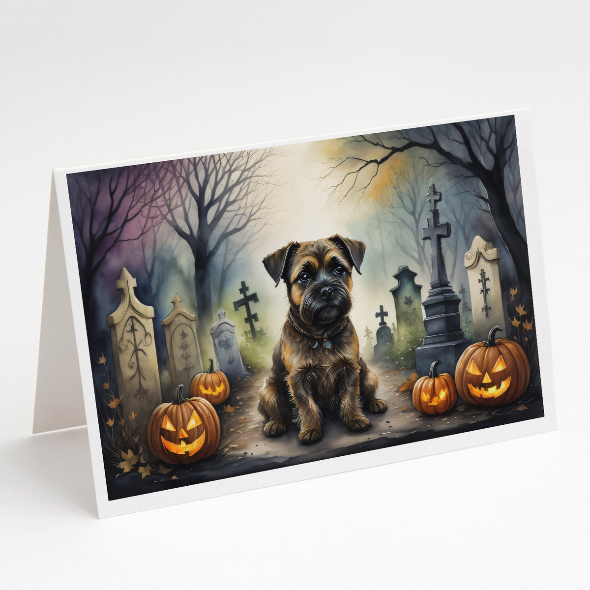 Caroline's Treasures DAC2019GCA7P Border Terrier Spooky Halloween Greeting Cards and Envelopes Pack of 8 Blank Cards with Envelopes Whimsical A7 Size 5x7 Blank Greeting Cards