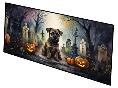 Caroline's Treasures Border Terrier Spooky Halloween Runner Mat 28x58 Front Door Mat Indoor Outdoor Rugs for Entryway Hallway Foyer Non Slip Washable Wide Doormat