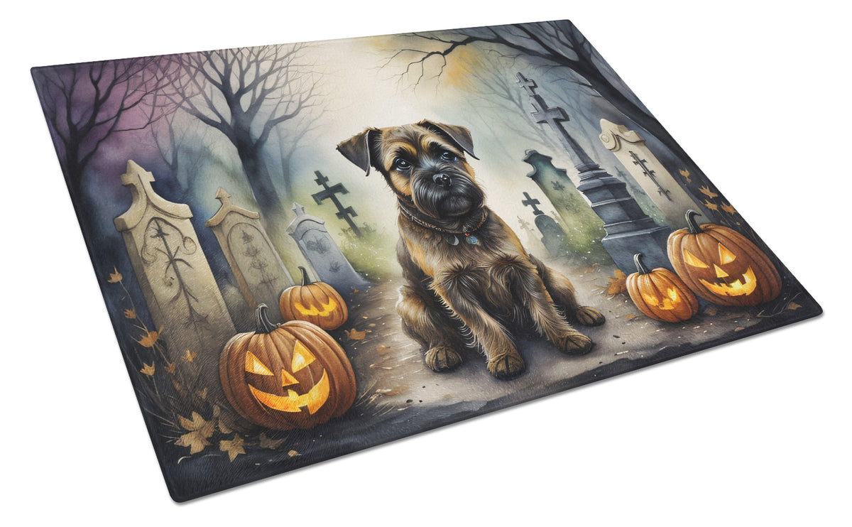 Caroline's Treasures DAC2019LCB Border Terrier Spooky Halloween Glass Cutting Board Large Decorative Tempered Glass Kitchen Cutting and Serving Board Large Size Chopping Board