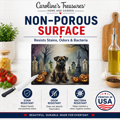 Caroline's Treasures DAC2019LCB Border Terrier Spooky Halloween Glass Cutting Board Large Decorative Tempered Glass Kitchen Cutting and Serving Board Large Size Chopping Board