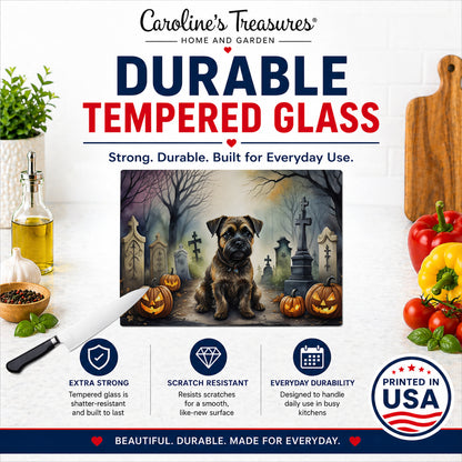 Caroline's Treasures DAC2019LCB Border Terrier Spooky Halloween Glass Cutting Board Large Decorative Tempered Glass Kitchen Cutting and Serving Board Large Size Chopping Board