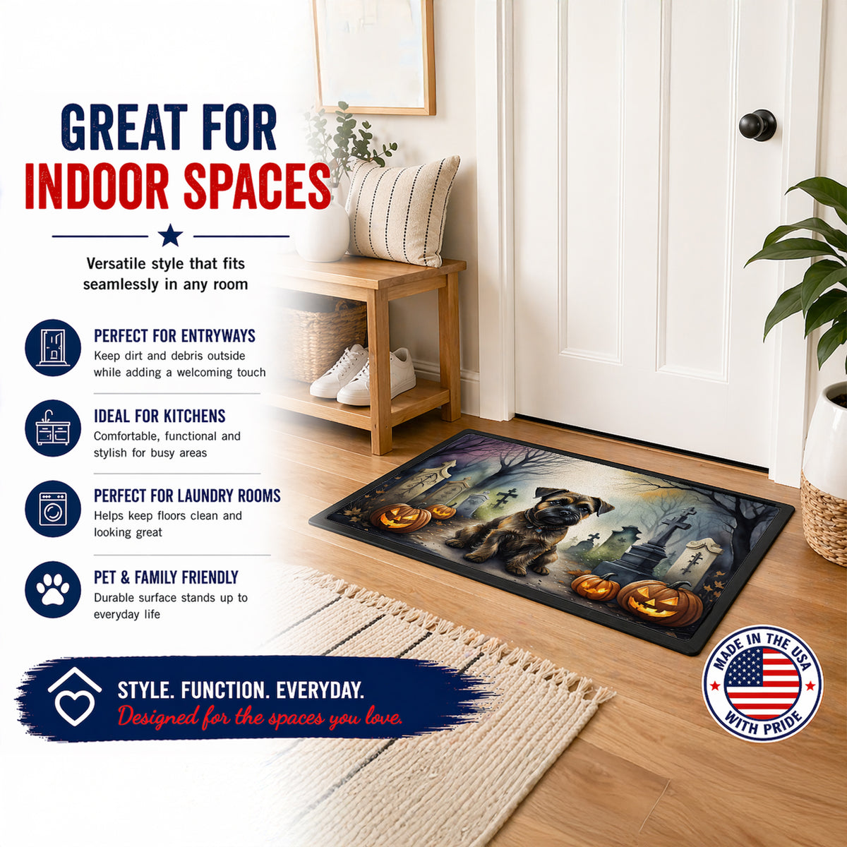 Caroline's Treasures DAC2019MAT Border Terrier Spooky Halloween Doormat 18x27 Front Door Mat Indoor Outdoor Rugs for Entryway, Non Slip Washable Low Pile, 18H X 27W