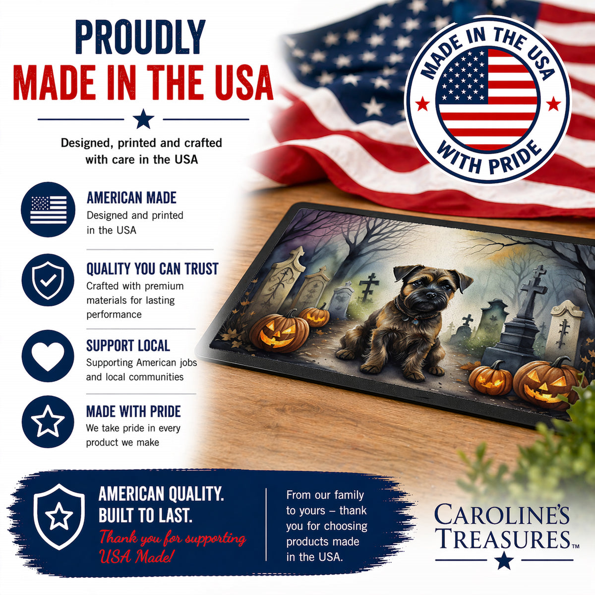 Caroline's Treasures DAC2019MAT Border Terrier Spooky Halloween Doormat 18x27 Front Door Mat Indoor Outdoor Rugs for Entryway, Non Slip Washable Low Pile, 18H X 27W
