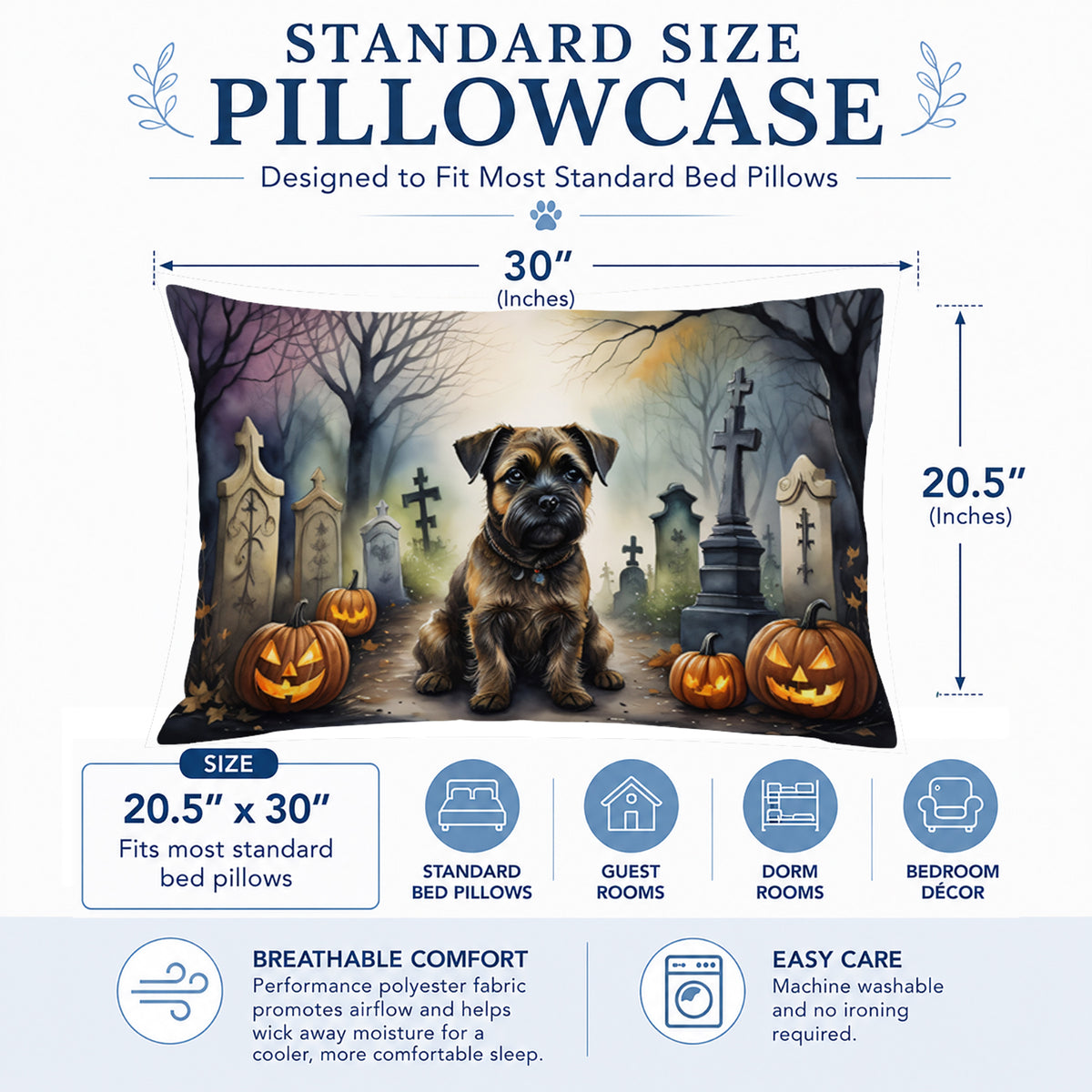 Caroline's Treasures DAC2019PILLOWCASE Border Terrier Spooky Halloween Fabric Standard Pillowcase Lightweight Super Soft Easy Care Decorative Artwork Pillowcase, Standard