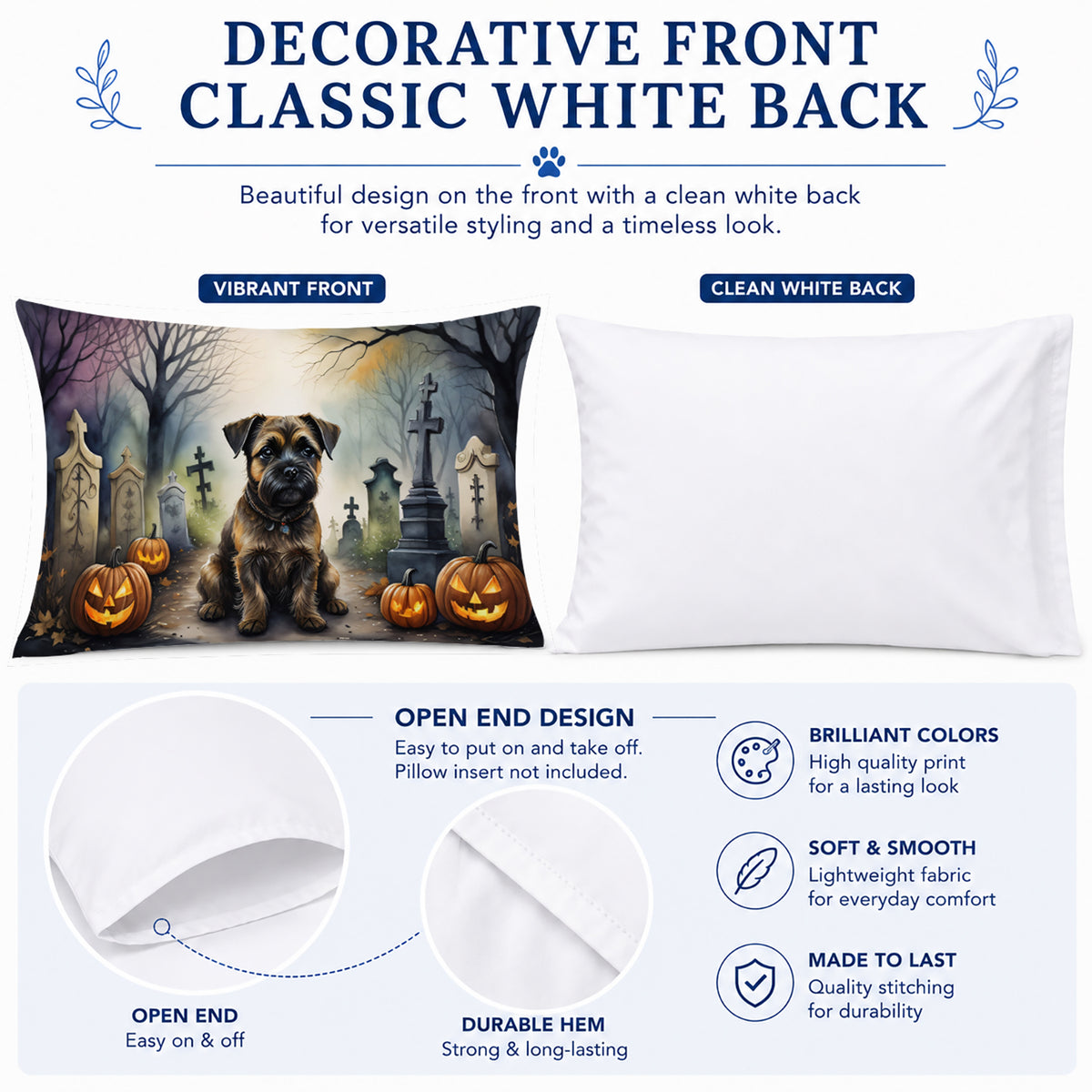 Caroline's Treasures DAC2019PILLOWCASE Border Terrier Spooky Halloween Fabric Standard Pillowcase Lightweight Super Soft Easy Care Decorative Artwork Pillowcase, Standard