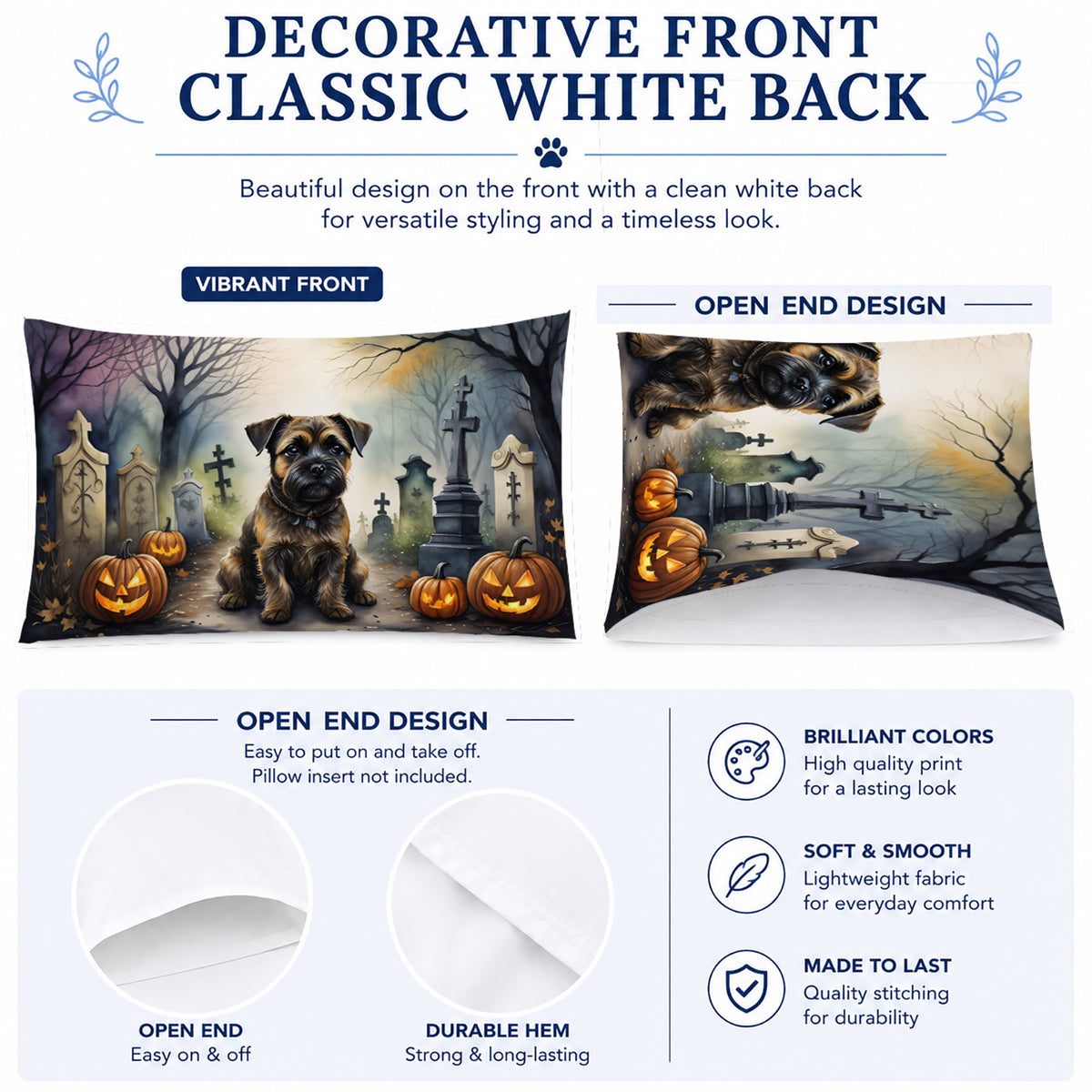 Caroline's Treasures DAC2019PILLOWCASE Border Terrier Spooky Halloween Fabric Standard Pillowcase Lightweight Super Soft Easy Care Decorative Artwork Pillowcase, Standard