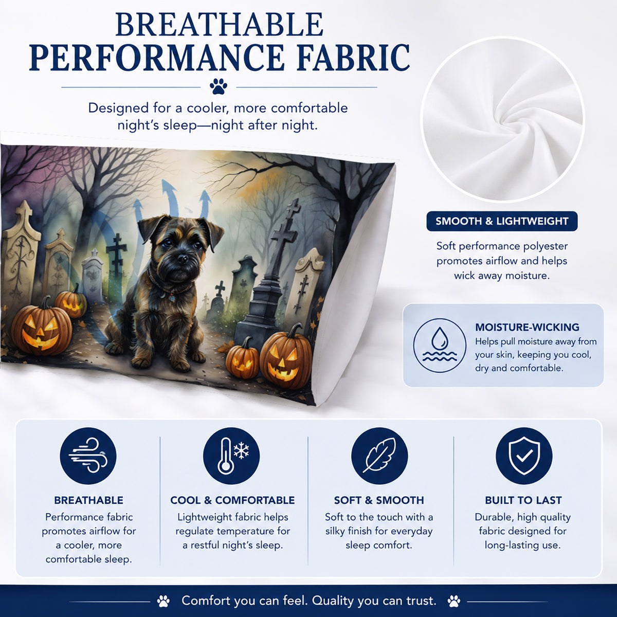 Caroline's Treasures DAC2019PILLOWCASE Border Terrier Spooky Halloween Fabric Standard Pillowcase Lightweight Super Soft Easy Care Decorative Artwork Pillowcase, Standard