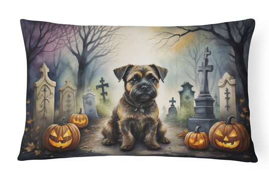 Caroline's Treasures DAC2019PW1216 Border Terrier Spooky Halloween Fabric Decorative Pillow Machine Washable, Indoor Outdoor Decorative Pillow for Couch, Bed or Patio, 12HX16W