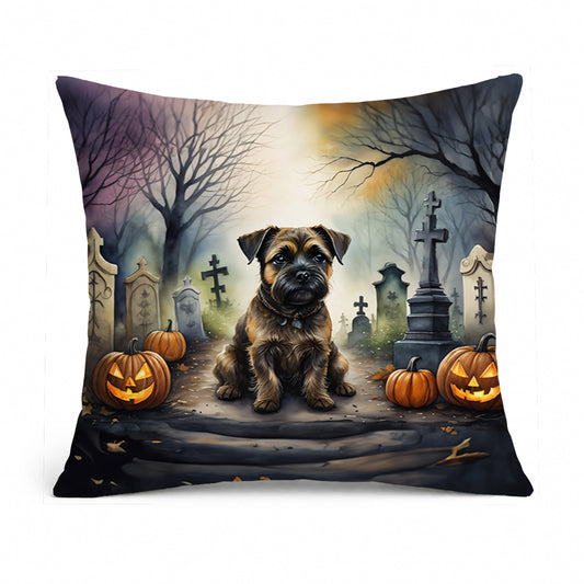 Caroline's Treasures DAC2019PW1818 Border Terrier Spooky Halloween Fabric Decorative Pillow Machine Washable, Indoor Outdoor Decorative Pillow for Couch, Bed or Patio, 18Hx18W