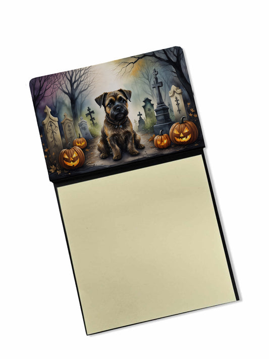 Caroline's Treasures Border Terrier Spooky Halloween Sticky Note Holder Refillable Dispenser Self-Sticky Note Pads, Memo Pads Blank Desk Accessories