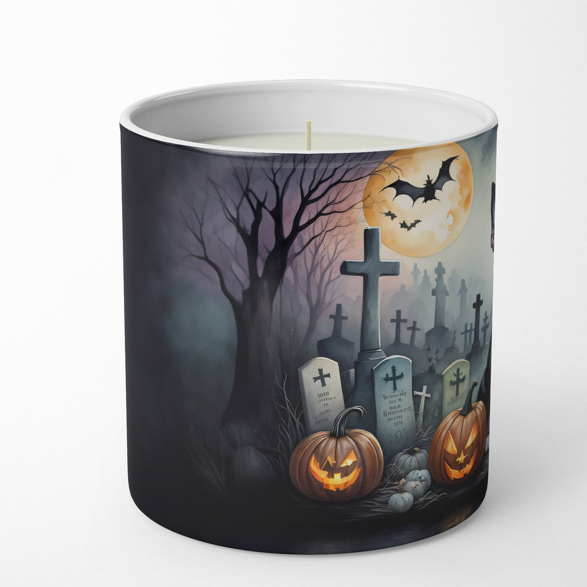 Caroline's Treasures DAC2020CDL Boston Terrier Spooky Halloween Decorative Soy Candle Nature Soy Wax Essential Oil Home Decor Ideal for Bedroom Kitchen Bath Office Gift, 10 oz