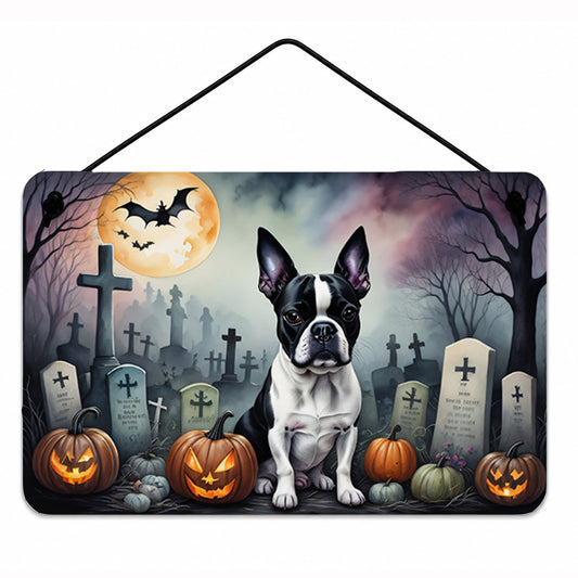 Caroline's Treasures DAC2020DS812 Boston Terrier Spooky Halloween Wall or Door Hanging Prints Aluminum Metal Sign Kitchen Wall Bar Bathroom Plaque Home Decor, 8x12, Multicolor