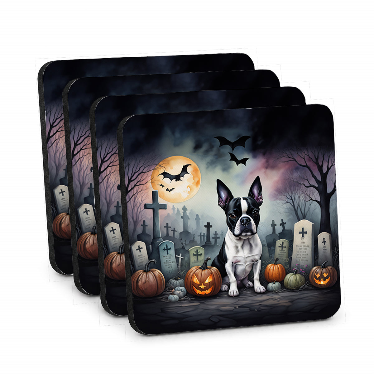 Caroline's Treasures Boston Terrier Dogs Foam Drink Coasters Set of 4