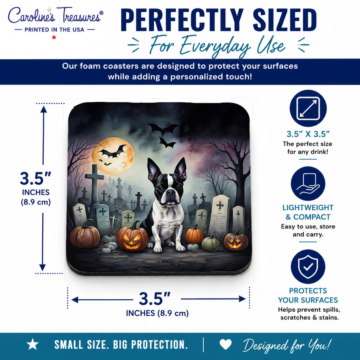 Caroline's Treasures Boston Terrier Dogs Foam Drink Coasters Set of 4