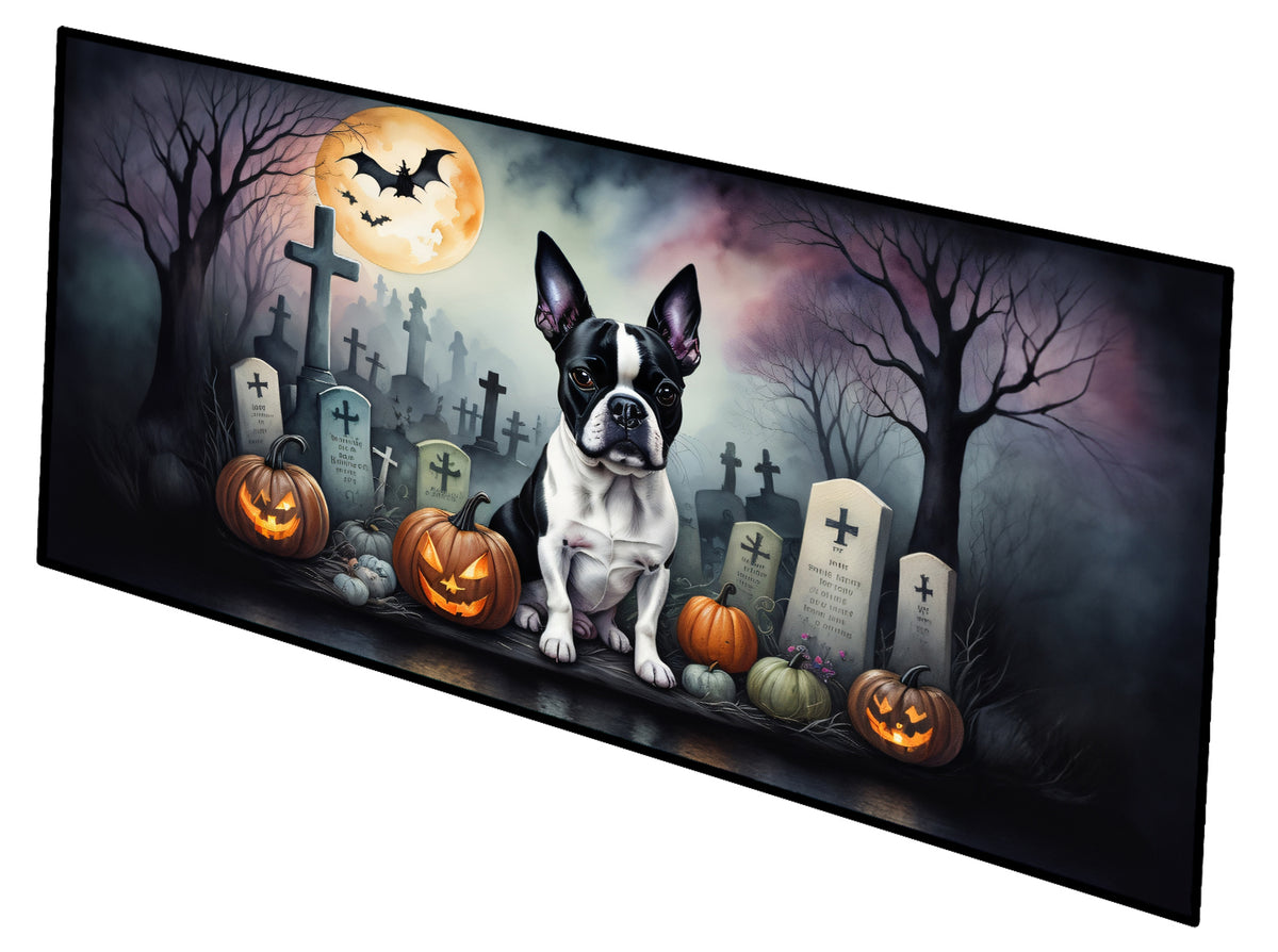 Caroline's Treasures Boston Terrier Spooky Halloween Runner Mat 28x58 Front Door Mat Indoor Outdoor Rugs for Entryway Hallway Foyer Non Slip Washable Wide Doormat