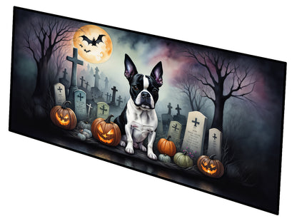Caroline's Treasures Boston Terrier Spooky Halloween Runner Mat 28x58 Front Door Mat Indoor Outdoor Rugs for Entryway Hallway Foyer Non Slip Washable Wide Doormat