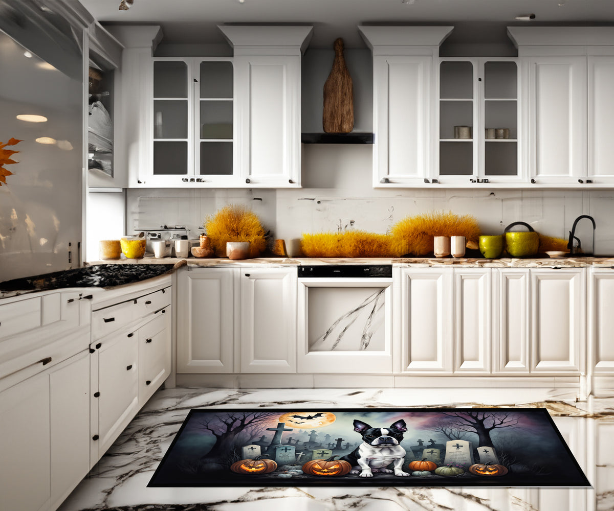 Caroline's Treasures Boston Terrier Spooky Halloween Runner Mat 28x58 Front Door Mat Indoor Outdoor Rugs for Entryway Hallway Foyer Non Slip Washable Wide Doormat