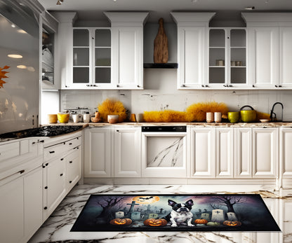 Caroline's Treasures Boston Terrier Spooky Halloween Runner Mat 28x58 Front Door Mat Indoor Outdoor Rugs for Entryway Hallway Foyer Non Slip Washable Wide Doormat