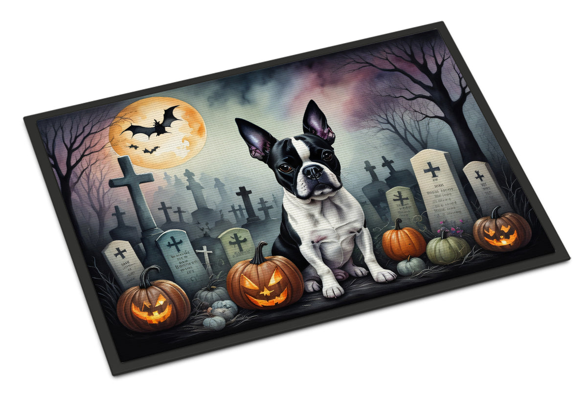 Caroline's Treasures DAC2020JMAT Boston Terrier Spooky Halloween Indoor or Outdoor Mat 24x36 Front Door Mat Indoor Outdoor Rugs for Entryway, Non Slip Washable Low Pile, 24H X 36W