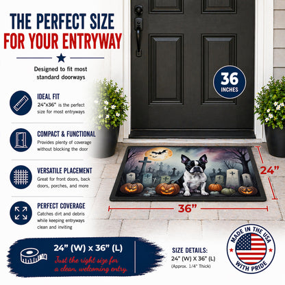 Caroline's Treasures DAC2020JMAT Boston Terrier Spooky Halloween Indoor or Outdoor Mat 24x36 Front Door Mat Indoor Outdoor Rugs for Entryway, Non Slip Washable Low Pile, 24H X 36W