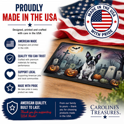 Caroline's Treasures DAC2020JMAT Boston Terrier Spooky Halloween Indoor or Outdoor Mat 24x36 Front Door Mat Indoor Outdoor Rugs for Entryway, Non Slip Washable Low Pile, 24H X 36W