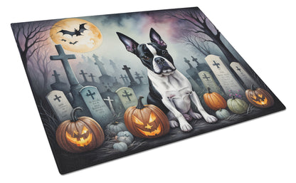 Caroline's Treasures DAC2020LCB Boston Terrier Spooky Halloween Glass Cutting Board Large Decorative Tempered Glass Kitchen Cutting and Serving Board Large Size Chopping Board