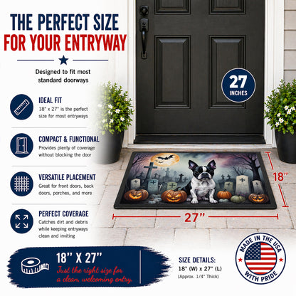 Caroline's Treasures DAC2020MAT Boston Terrier Spooky Halloween Doormat 18x27 Front Door Mat Indoor Outdoor Rugs for Entryway, Non Slip Washable Low Pile, 18H X 27W